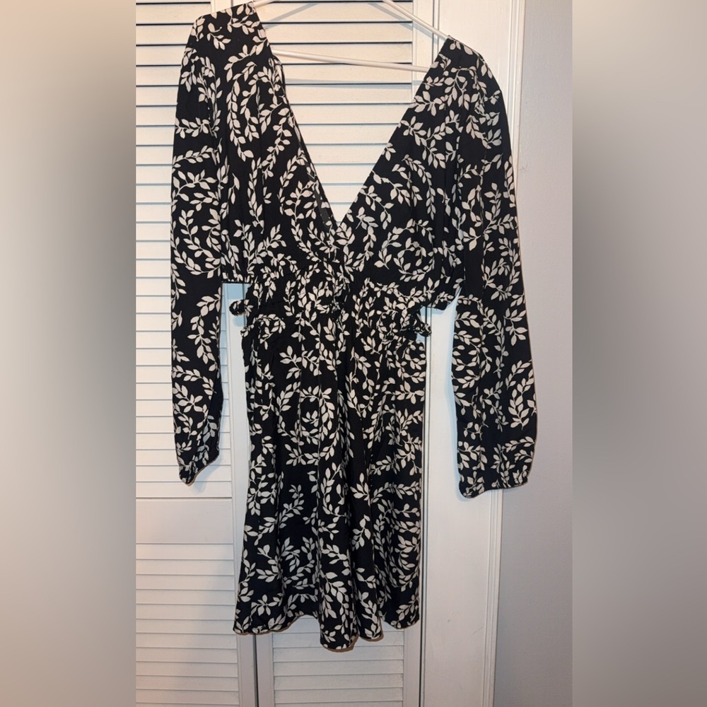 Indulge Black and White Leaf Print Dress
